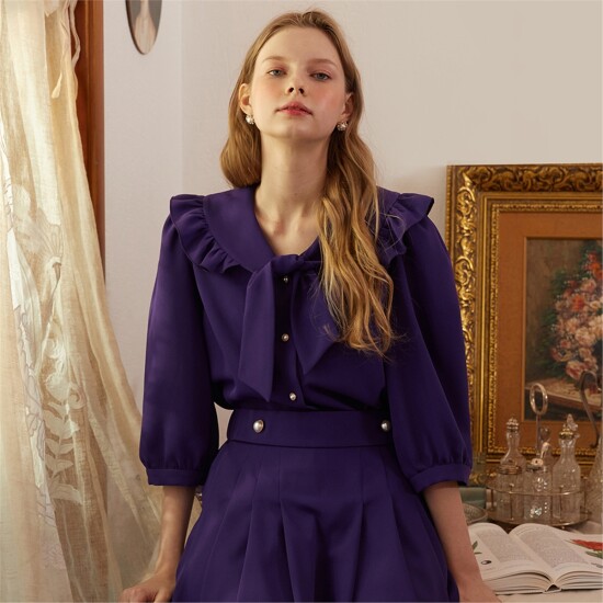 [일러스트리스 일루전][정상가 95,000원][일루스트리스일루전] VIOLET RIBBON BLOUSE
