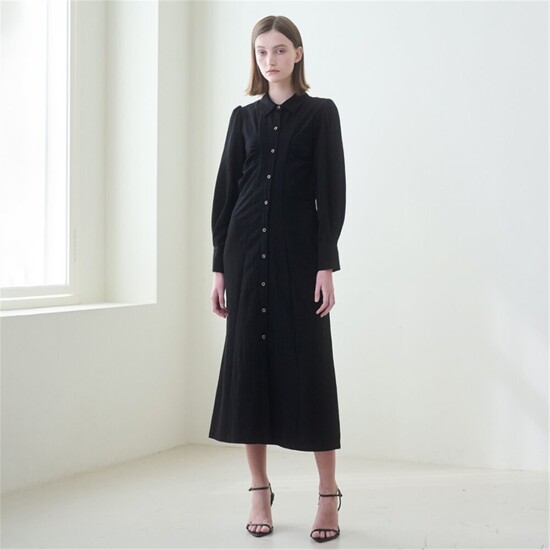 [누브][정상가 168000원][누브] Front Shirring Shirts Dress - Black