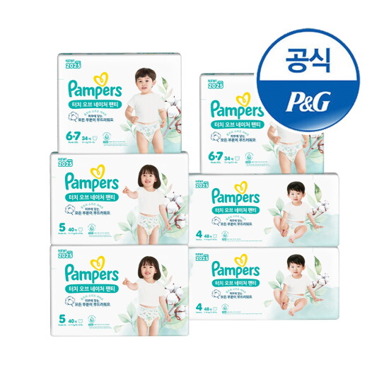 [팸퍼스]팸퍼스 2025 NEW 터치오브네이처 팬티기저귀 4~6단계 6팩 (2박스)