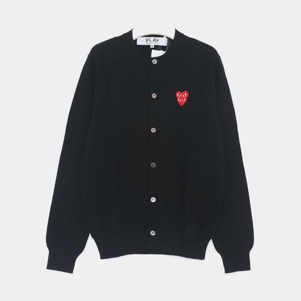꼼데가르송 꼼데가르송 플레이 위드 더블 하트패치로고 울 크루넥 여성 가디건 AX N075 051 1