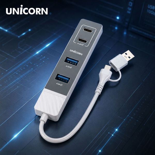 알티피아 [하프클럽/알티피아]유니콘 USB3.2 Gen1 4포트 USB멀티허브(A포트2개 C포트2개) A C듀얼커넥터 LH-40AC