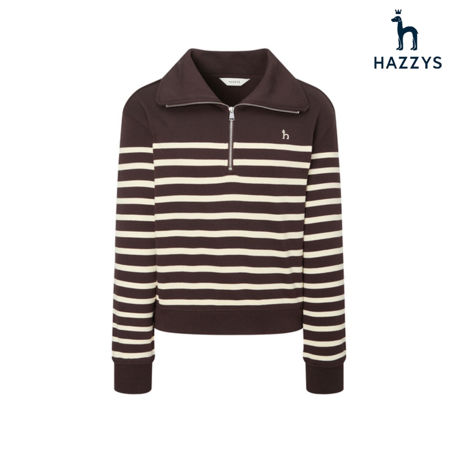 헤지스레이디(AVE) 25FW)(아이코닉) 루즈핏 스트라이프 반집업 스웨트셔츠 HSTS5D802