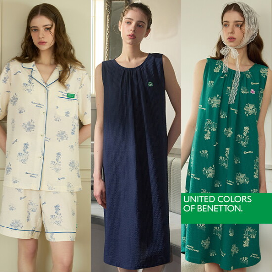 [베네통]26SS 베네통 BENETTON 썸머 시어서커 여성 파자마3세트(원피스2종+셋업1세트)