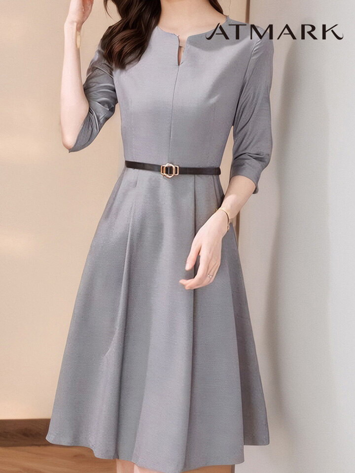 앳마크(ATMARK) [앳마크]ATMARK 7부넥트임플레어미디원피스 벨트SET_AA51OP040G