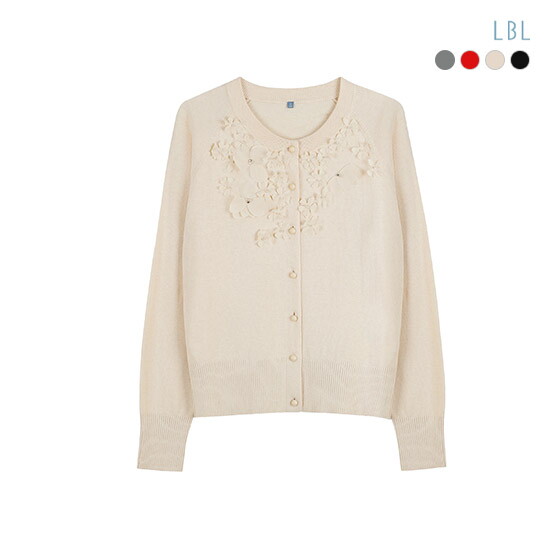 [LBL]◎25SS 실크블렌디드 플라워 아플리케 가디건+하프니트 앙상블