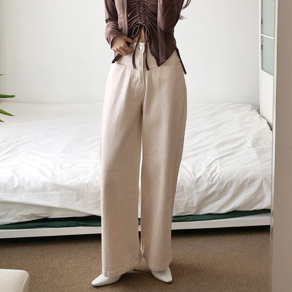 드레스날다 [드레스날다]샤르트르 하이웨스트 리본자수 코튼 와이드 팬츠