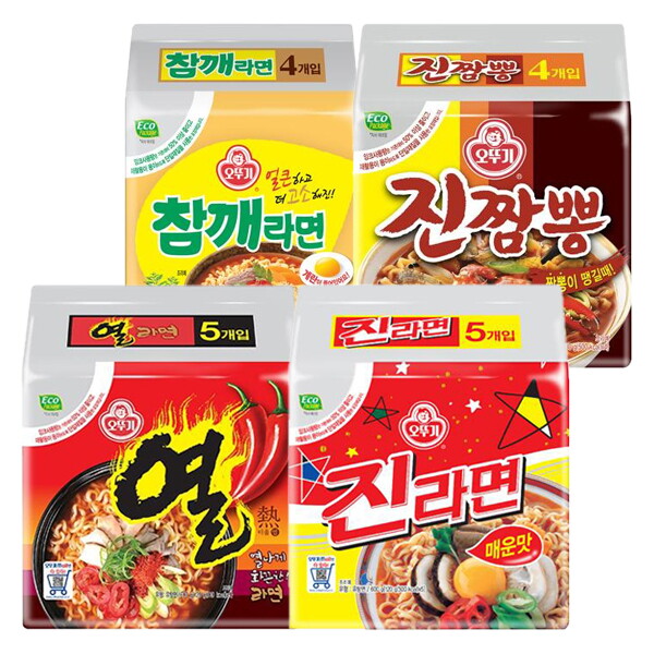 오뚜기 오뚜기 오뚜기 인기라면 BEST 참깨라면 1개 + 진짬뽕 1개 + 열라면 1개 + 진라면 매운맛 1개 1세트