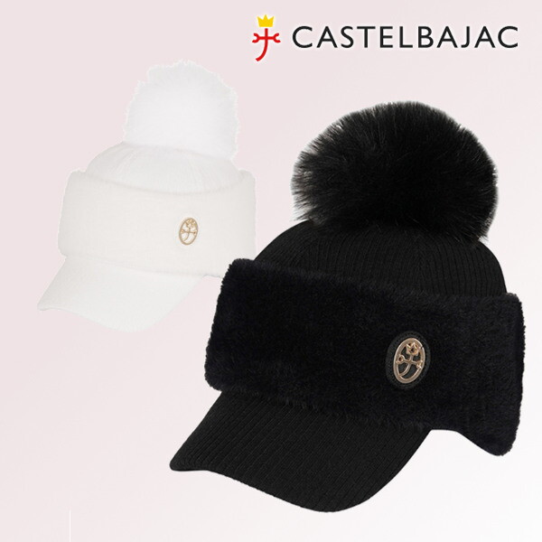 까스텔바작 (패플) [까스텔바작]퍼방울 부클 방한 따뜻한 캐주얼 방한 겨울 여성 골프웨어 용품 방울 여자 데일리 니트 챙모자 골프 모자_CA