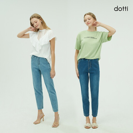 [도티][최초가 49,000원] 릴렉스핏 데님 밴딩팬츠 2종세트(DWBW)