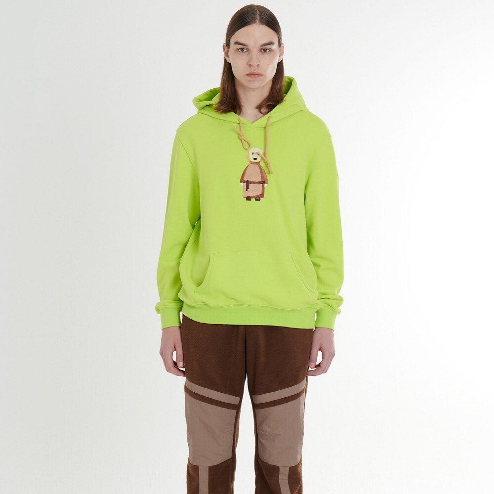 프릭스 바이 김태훈 [프릭스] (M) Dog Embroidery Unisex Cotton Zurry Hooded Sweatshirt_Neon Green