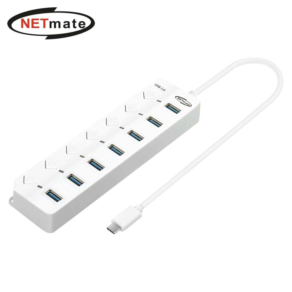 강원전자 지오벤처스 (Netmate) 타입C USB 7포트 허브(개별스위치/화이트)