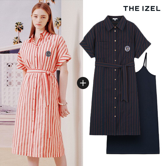 [THE IZEL]BCI코튼100 스트라이프 원피스2종+슬립원피스2종 (4종)