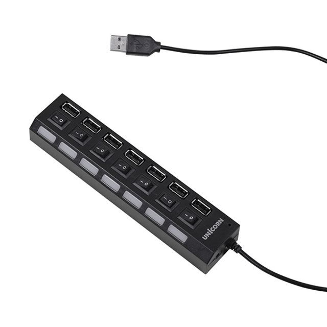 지오벤처스 유니콘 USB 2.0 무전원 USB 7포트허브 개별스위치(블