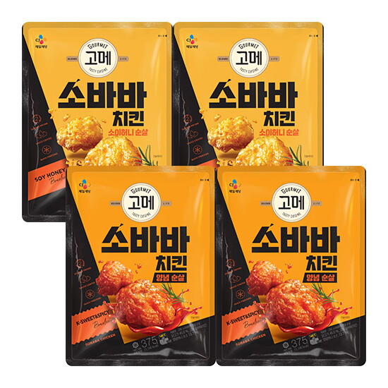 [고메]고메 소바바 소이허니 순살 375g 2봉+ 양념 순살 375g 2봉(총4봉) 