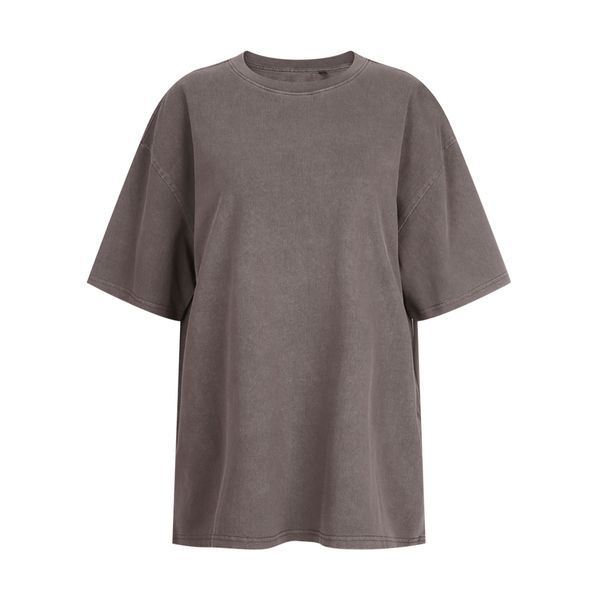 마미스클로젯 [하프클럽/샵앤]여성 라운드 빈티지 피그먼트 여름 루즈핏 반팔 티셔츠 INT-WSH-21172-브라운