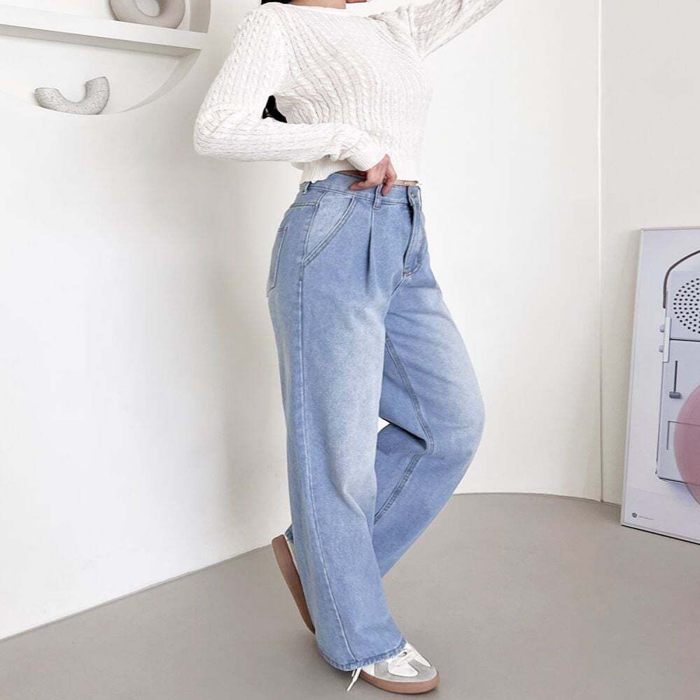 라이프커머스 청바지 데님팬츠 여성 SF2004 루나 핀턱 워싱와이드 데님