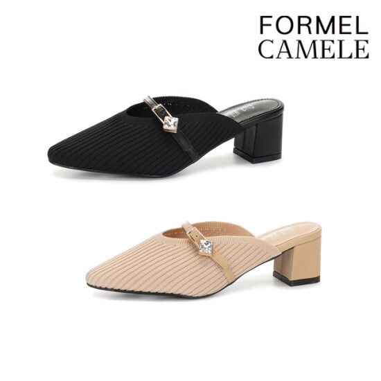 [포멜카멜레]큐빅 버클 니트 뮬 4CM 2종 택1 FKS5F1SM501
