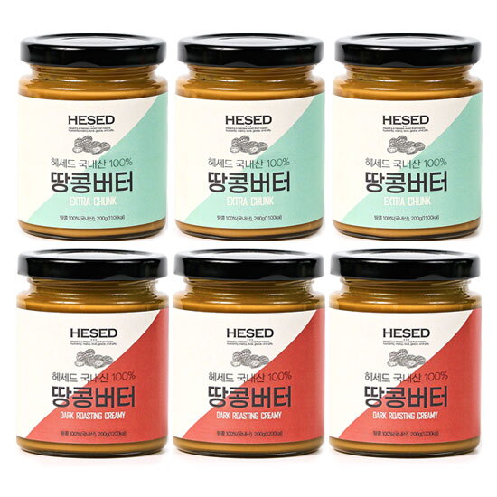 [헤세드][방송에서만]헤세드 국내산 땅콩 버터 총 6병(크리미3병+청크 3병)