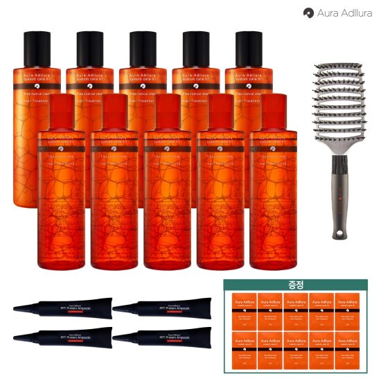 롯데특가전  아우라아듀라 트리트먼트 250ml x 5 샴푸 250ml x 5 고농축ppt앰플 x 4 두피전용 브러쉬 x 1 구매시 헤어트리트먼트 여행용파우치 5ml x 10 증정