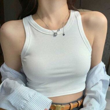 ナシティ女性スリーブレスクロップ Tシャツ デイリー 衣類トップス 6色