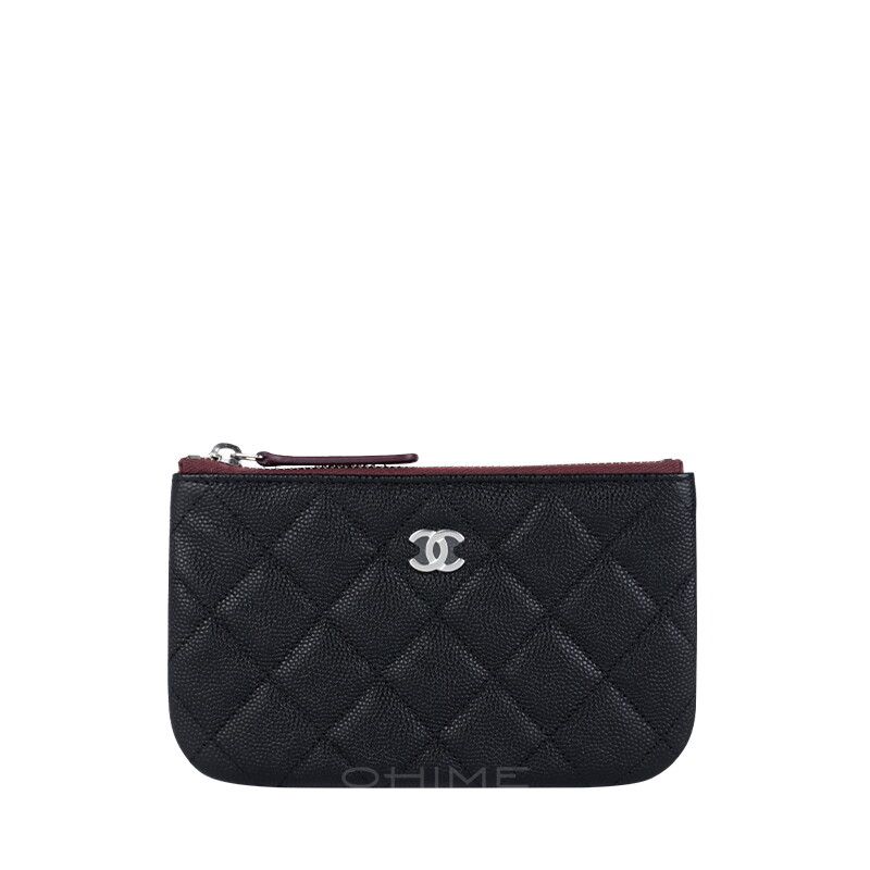 샤넬 (당일출고)(선물포장) 샤넬 지피지갑 뉴클래식 미니지피포쉐 그레인드 카프스킨 블랙+실버