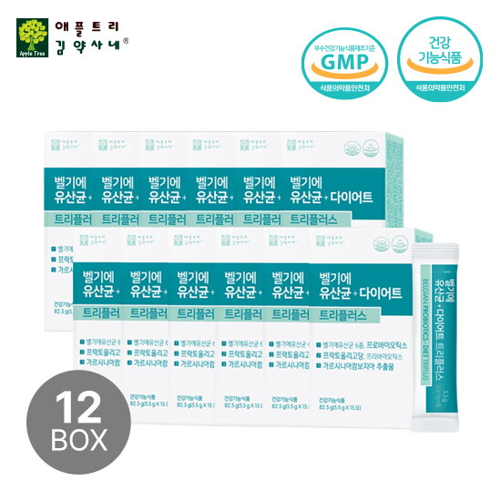 [애플트리 김약사네][12박스/6개월분] 벨기에 유산균 다이어트 트리플러스 (5.5g x 15포 x 12박스)