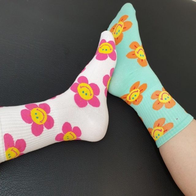지오벤처스 사계절 스마일 귀여운양말 중목양말 여성양말 꽃
