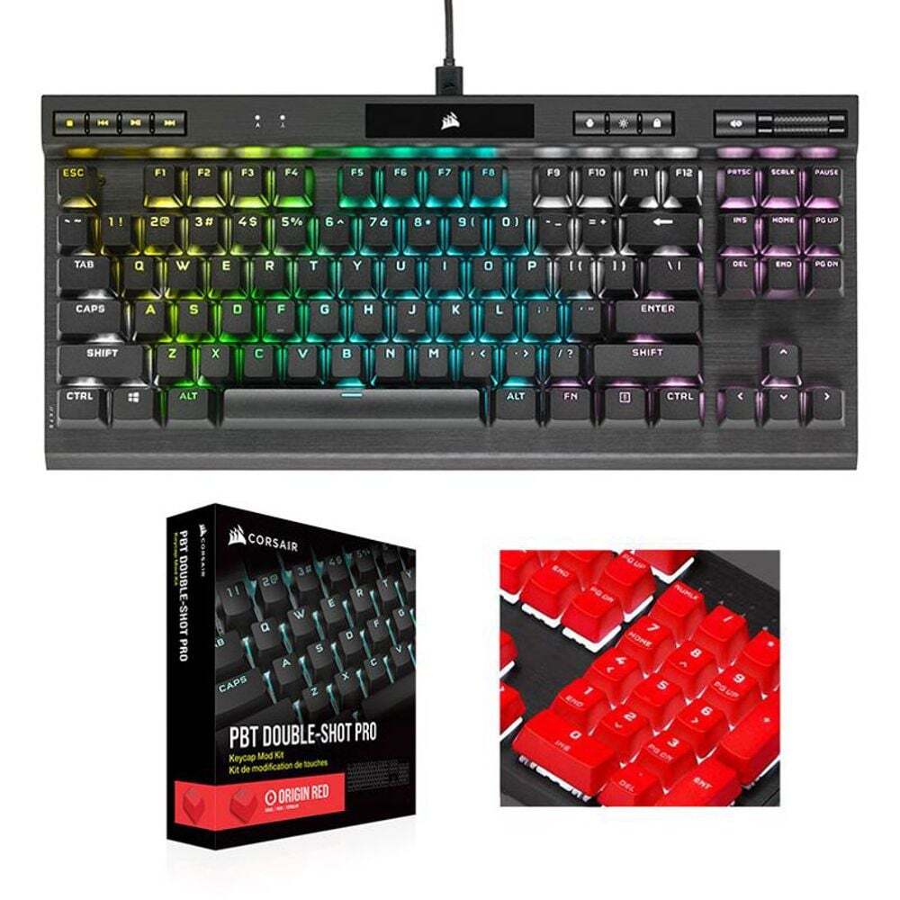 CORSAIR 에이치플러스몰 커세어 적축 기계식키보드 K70 RGB TKL+PBT 레드키캡
