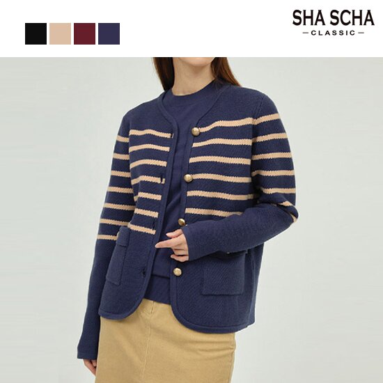 [홈쇼핑인기]샤샤 스트라이프 가디건+풀오버 2종