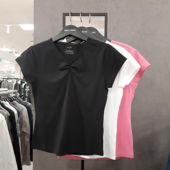 MS2A 뱅뱅 뱅뱅 HC09 여성 V넥 가슴셔링 캡소매티셔츠  얇아서 늘어지는 소재가아닌 탄탄한 사계절 티셔츠