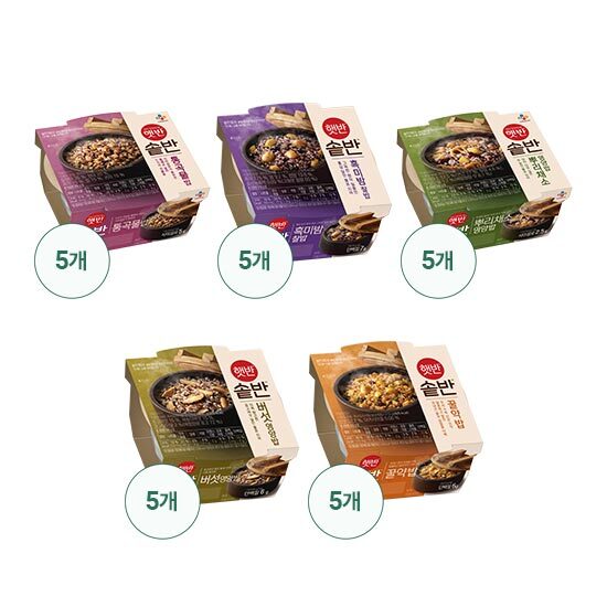 [햇반][CJ제일제당] 솥반 통곡물밥 200G*5+흑미밤찰밥 210G*5+뿌리채소영양밥 200G*5+버섯영양밥 200G*5+꿀약밥 210G*5(2)