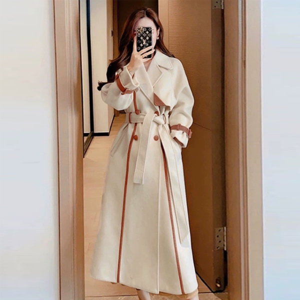 기타 (패플) [무드무드]웨디 배색 레더 스트랩 모직 코트