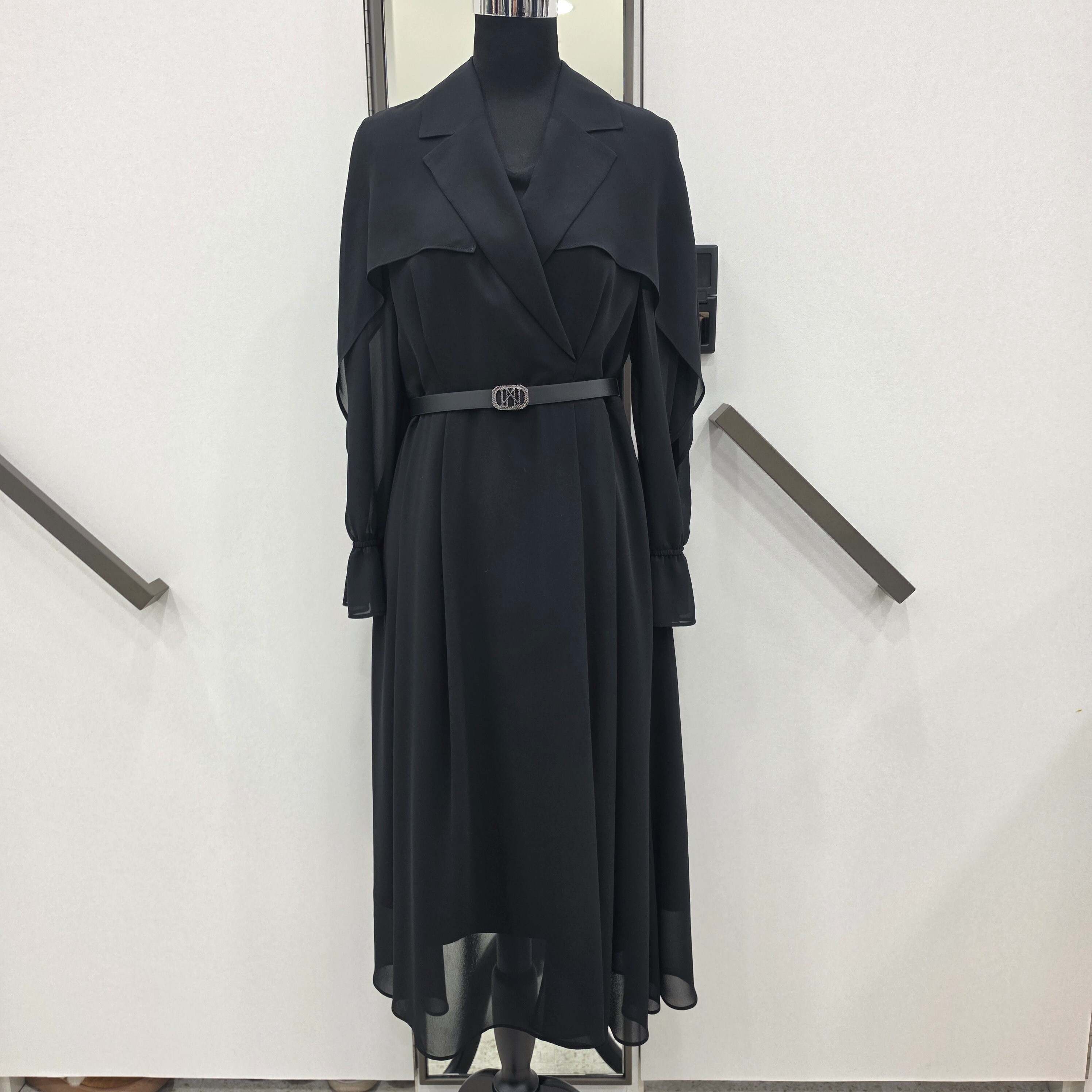 베스띠벨리 (패플) [베스띠벨리]쉬폰 트렌치 스타일 벨티드 원피스BMOAC2502 BK_SH