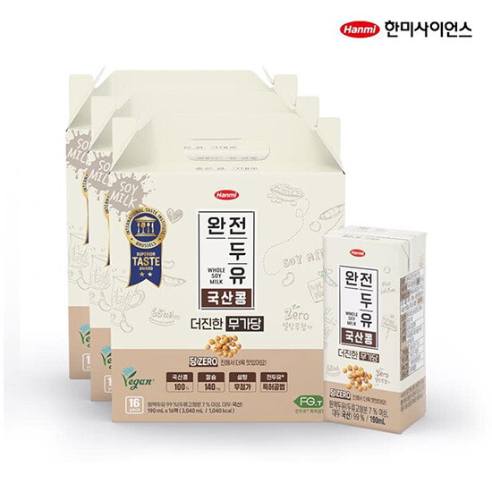 [한미][48팩]한미 완전두유 더진한 국산콩 무가당 (190ml x 16팩 x 3박스)