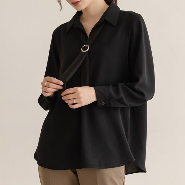 주식회사 엘리시아 엘리시아 [하프클럽/엘리시아]베브 타이 반오픈 카라 블라우스