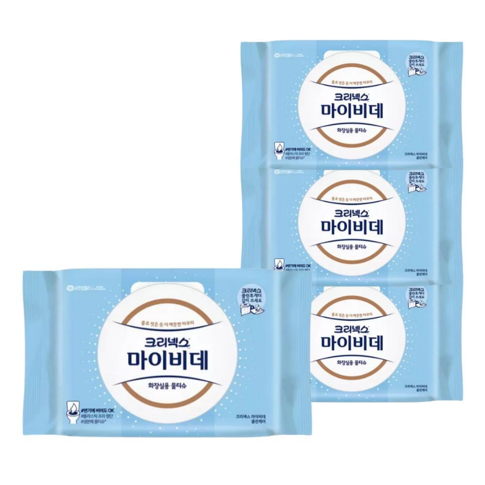 우일씨앤텍 크리넥스 마이비데 물티슈 대용량 캡형 60매 x 4팩 클린케어 화장실용 비데용 물에녹는 비데티슈