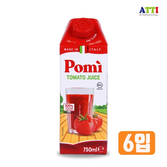 포미 착즙 100% 노지재배 이탈리아산 토마토주스 750ml x 6개