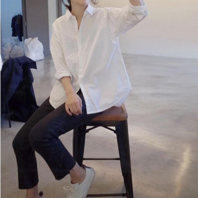 모노무드 [모노무드]모노무드 QTDM-1226240228 무지 베이직 F67560 기본 셔츠 올데이 원피스 롱 화이