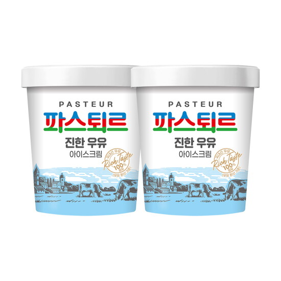[롯데웰푸드]파스퇴르 진한우유 아이스크림 파인트474ml X2개