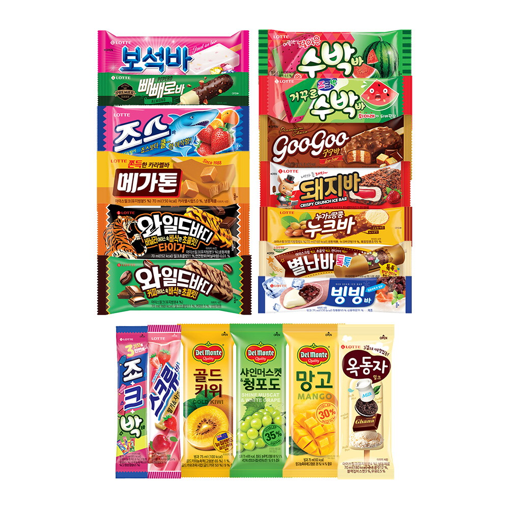 롯데웰푸드 바류 아이스크림 19종  30개 골라담기 죠스바 수박바 스크류바 옥동자 와일드바디 등