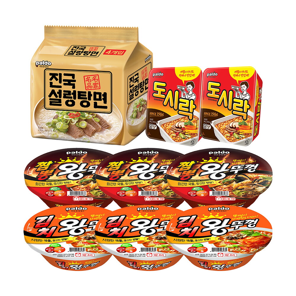 팔도 팔도 팔도 진국 설렁탕면(100g x4봉)+도시락(2개)+김치왕뚜껑(3개)+짬뽕왕뚜껑(3개)