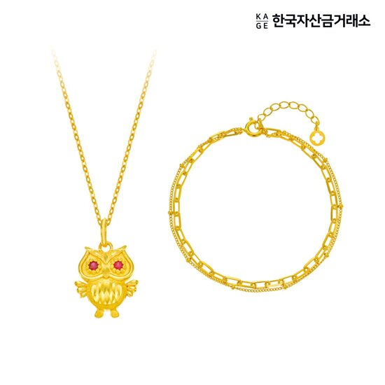 24K 행운 부엉이 목걸이 4.25g (+실버두줄팔찌 2.7g)