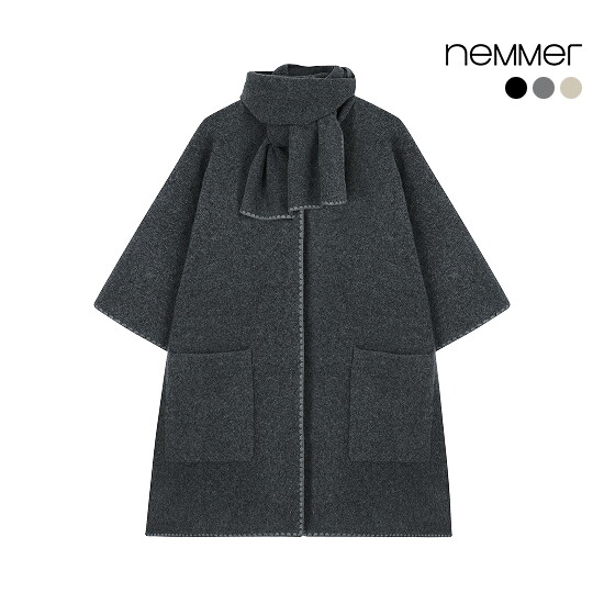 [네메르](25FW) 폭스울혼방 케이프코트 + 머플러