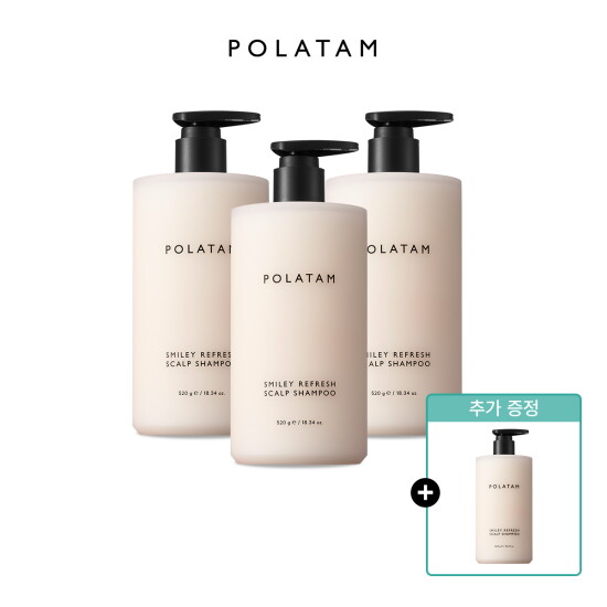 [폴라탐][폴라탐][프레시 클렌징 세트][정상가 102,000원] 스마일리 리프레쉬 스칼프 샴푸 3개 (+샴푸 본품1)