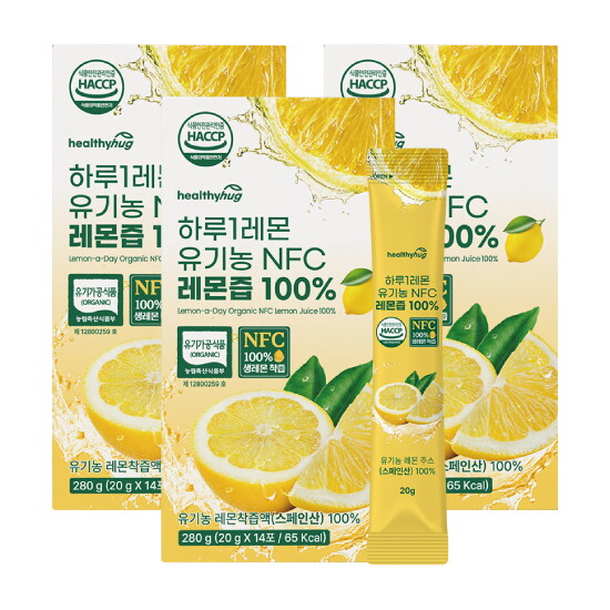 [헬씨허그][3박스] 하루 1레몬 유기농 NFC 레몬즙 100프로 (20g*14포*3박스)