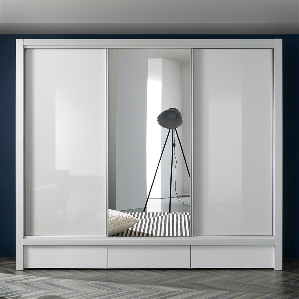 우아미아이 [우아미가구]하온 거울 UV하이그로시 도어 슬라이딩 장롱 3통 서랍포함 A형