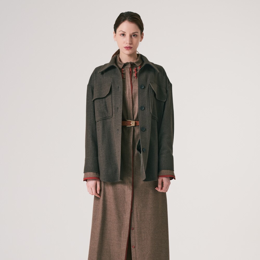 프릭스 바이 김태훈 [프릭스] Wool Loose Fit Blouse JACKET_KHAKI-HERRINGBONE