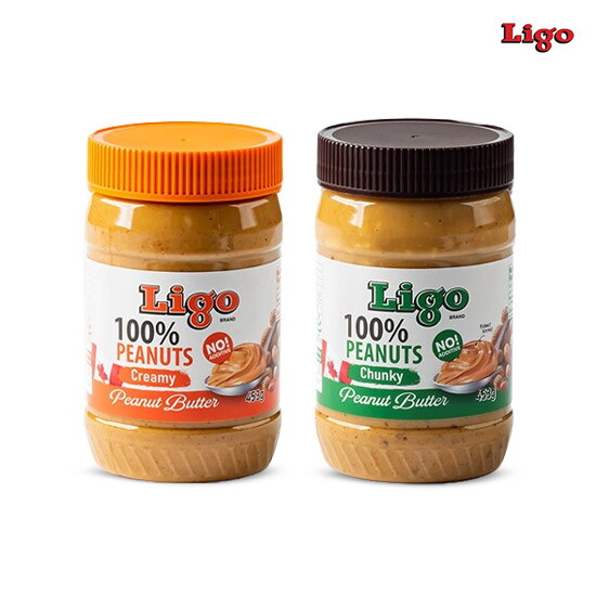 [리고][LIGO] 리고 100프로 땅콩버터 총 2병 (크리미 453g * 1병+ 청키 453g * 1병)
