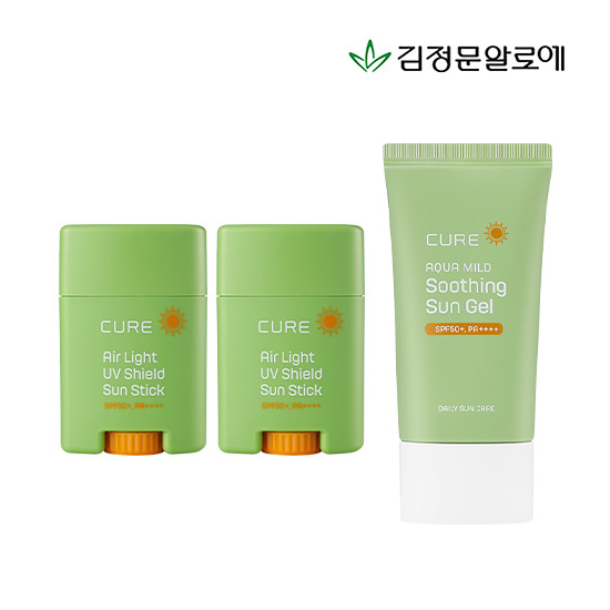 [김정문알로에] 에어라이트 UV쉴드 선스틱20g*2개 + 아쿠아 마일드 수딩 선젤 50ml