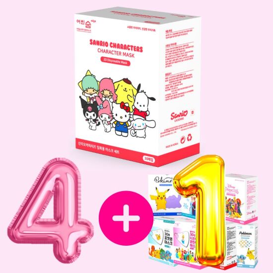 [어린숨]어린숨 산리오 어린이 마스크 30매 초등학생 유아 아동 어린이집 키즈 시나모롤 소형 뉴초소형 쿠로미 4+1